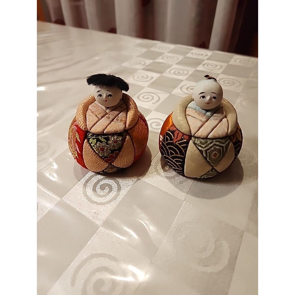 Vintage Kimekomi Japanese Dolls-BOY & GIRL Handmade Kimono -GOOD LUCK CHARM